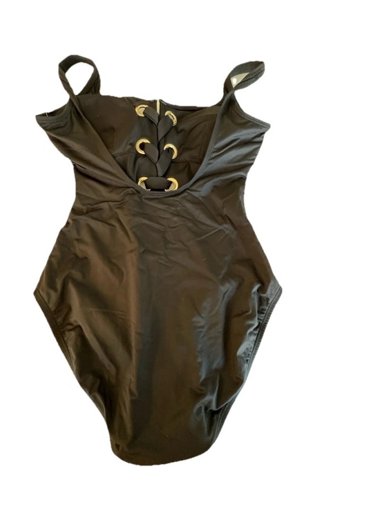 Michael Kors MM5W133 Lace Up One Piece Swimsuit Black Wide Strap Size 8 - Picture 8 of 8